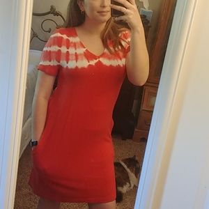 Red tie dye styled summer dress